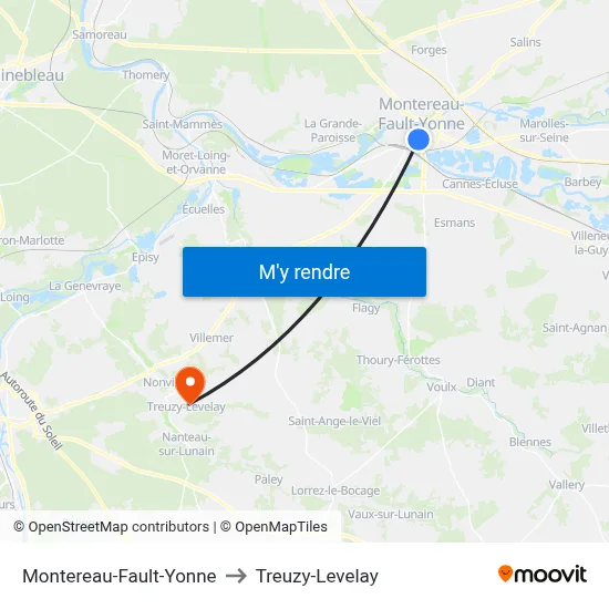Montereau-Fault-Yonne to Treuzy-Levelay map