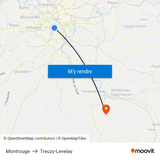 Montrouge to Treuzy-Levelay map