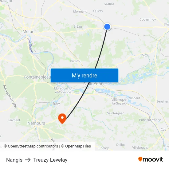 Nangis to Treuzy-Levelay map