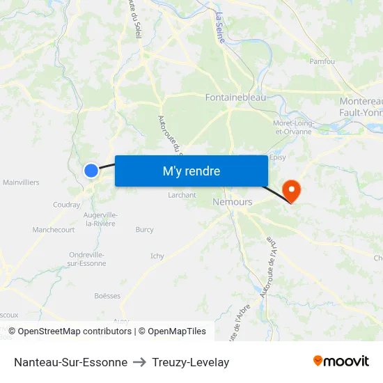 Nanteau-Sur-Essonne to Treuzy-Levelay map