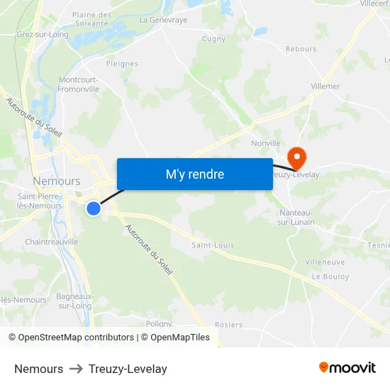 Nemours to Treuzy-Levelay map
