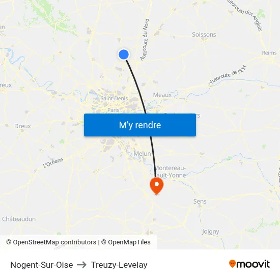 Nogent-Sur-Oise to Treuzy-Levelay map
