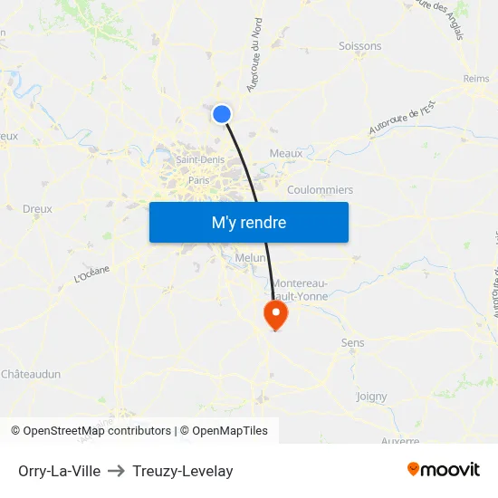 Orry-La-Ville to Treuzy-Levelay map