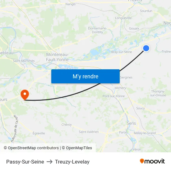 Passy-Sur-Seine to Treuzy-Levelay map