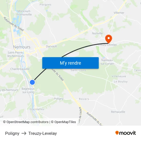 Poligny to Treuzy-Levelay map