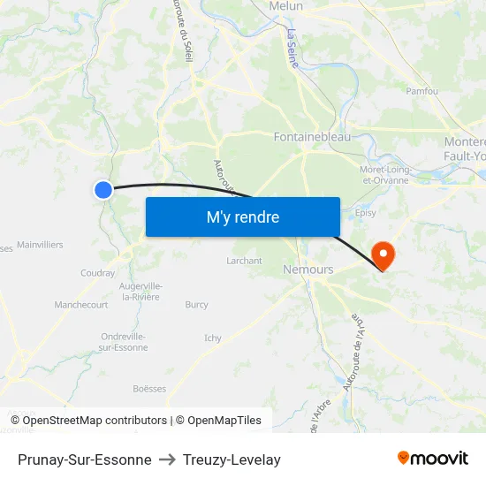 Prunay-Sur-Essonne to Treuzy-Levelay map