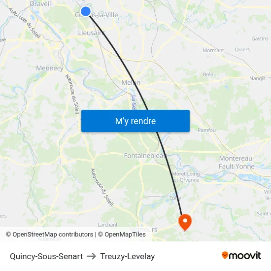 Quincy-Sous-Senart to Treuzy-Levelay map
