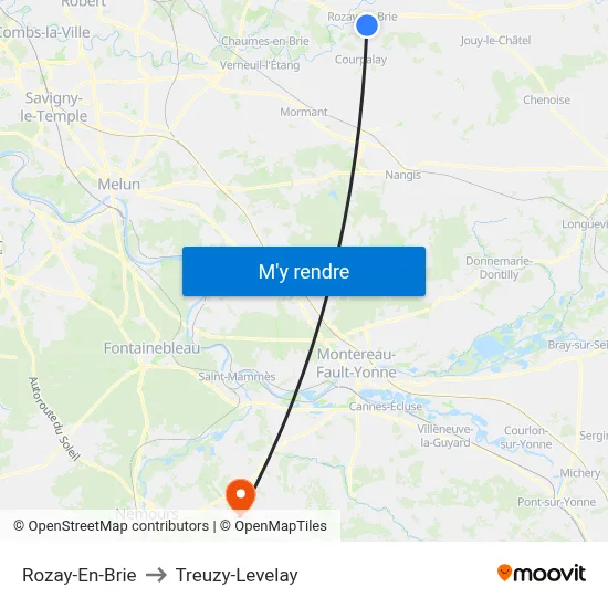 Rozay-En-Brie to Treuzy-Levelay map