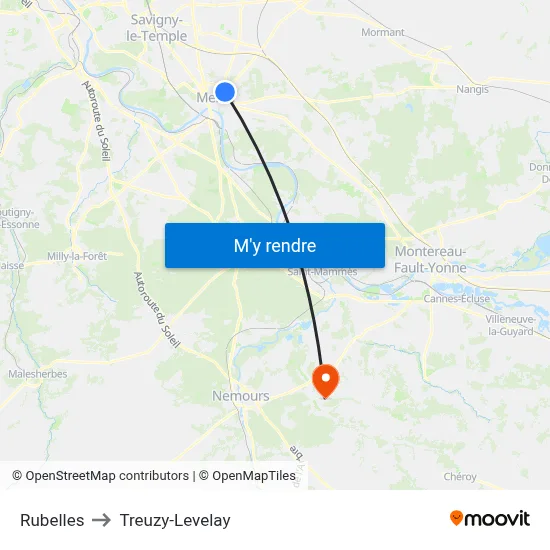 Rubelles to Treuzy-Levelay map
