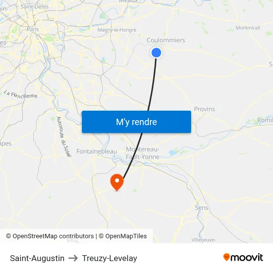 Saint-Augustin to Treuzy-Levelay map