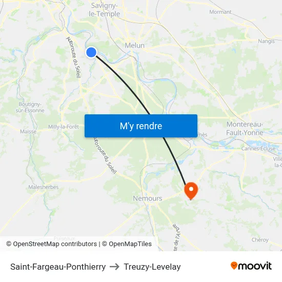 Saint-Fargeau-Ponthierry to Treuzy-Levelay map
