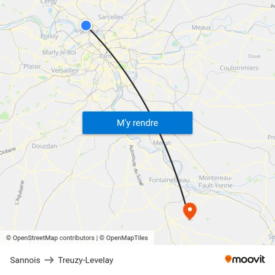 Sannois to Treuzy-Levelay map