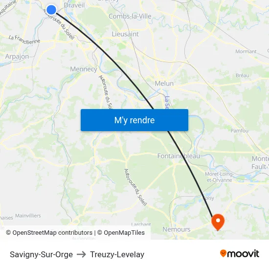 Savigny-Sur-Orge to Treuzy-Levelay map