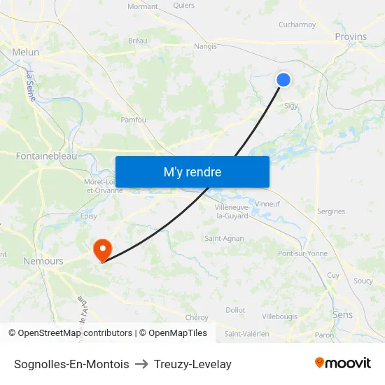 Sognolles-En-Montois to Treuzy-Levelay map
