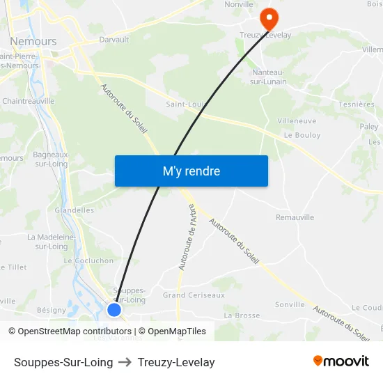 Souppes-Sur-Loing to Treuzy-Levelay map