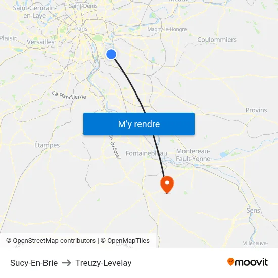 Sucy-En-Brie to Treuzy-Levelay map