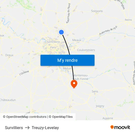 Survilliers to Treuzy-Levelay map