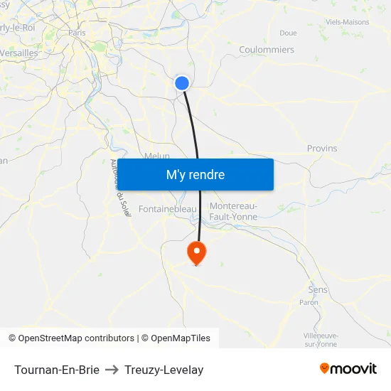 Tournan-En-Brie to Treuzy-Levelay map