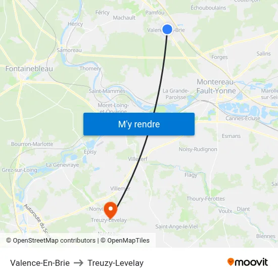 Valence-En-Brie to Treuzy-Levelay map