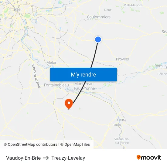 Vaudoy-En-Brie to Treuzy-Levelay map