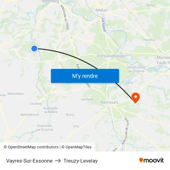 Vayres-Sur-Essonne to Treuzy-Levelay map