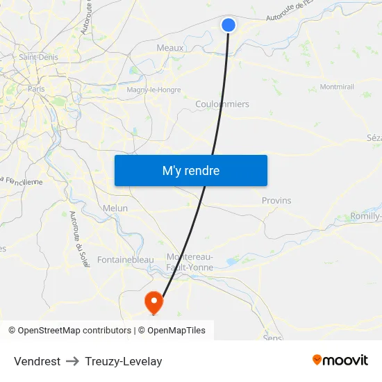 Vendrest to Treuzy-Levelay map
