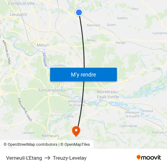 Verneuil-L'Etang to Treuzy-Levelay map