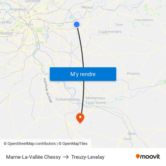 Marne-La-Vallée Chessy to Treuzy-Levelay map