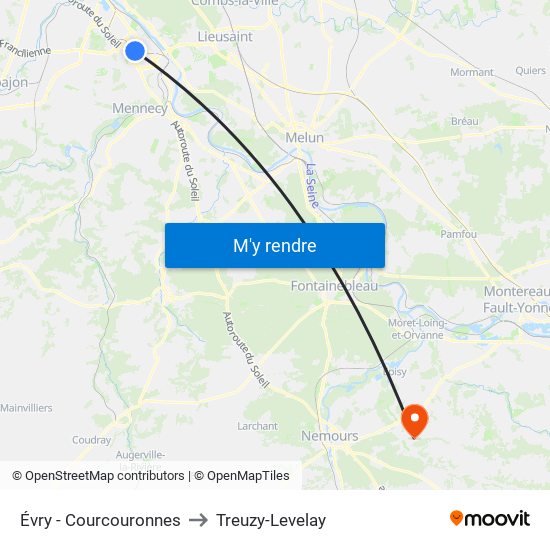 Évry - Courcouronnes to Treuzy-Levelay map