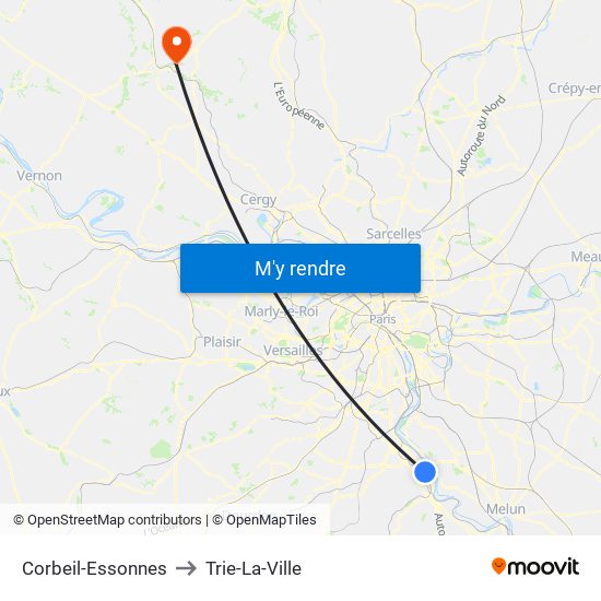 Corbeil-Essonnes to Trie-La-Ville map