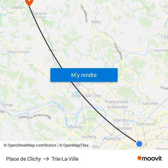 Place de Clichy to Trie-La-Ville map