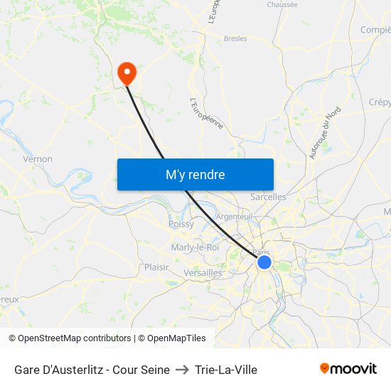 Gare D'Austerlitz - Cour Seine to Trie-La-Ville map