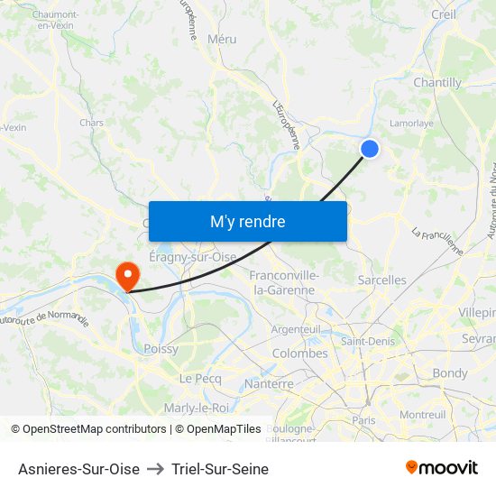 Asnieres-Sur-Oise to Triel-Sur-Seine map