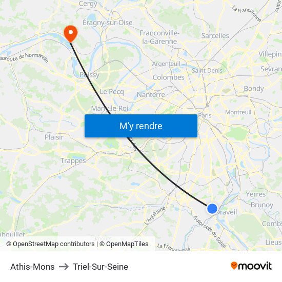 Athis-Mons to Triel-Sur-Seine map
