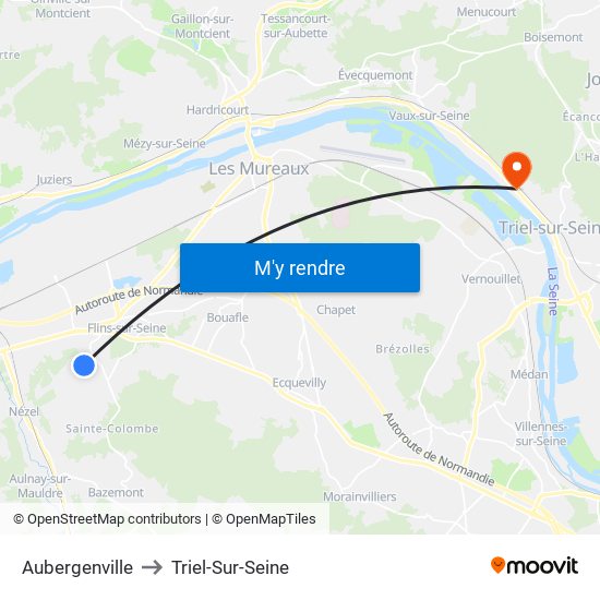 Aubergenville to Triel-Sur-Seine map