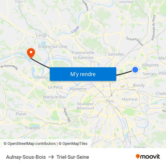 Aulnay-Sous-Bois to Triel-Sur-Seine map