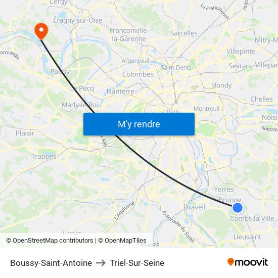 Boussy-Saint-Antoine to Triel-Sur-Seine map
