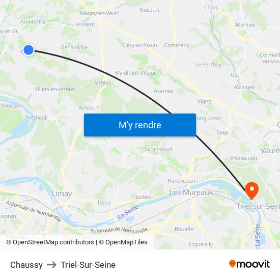 Chaussy to Triel-Sur-Seine map