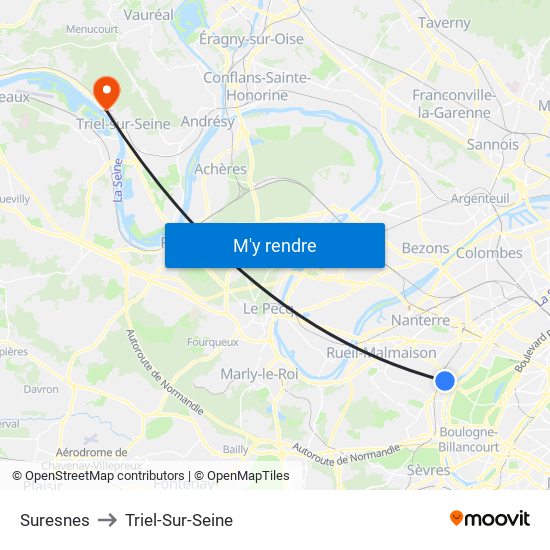 Suresnes to Triel-Sur-Seine map