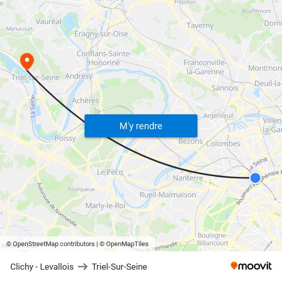 Clichy - Levallois to Triel-Sur-Seine map