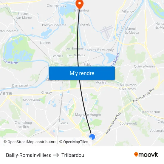 Bailly-Romainvilliers to Trilbardou map