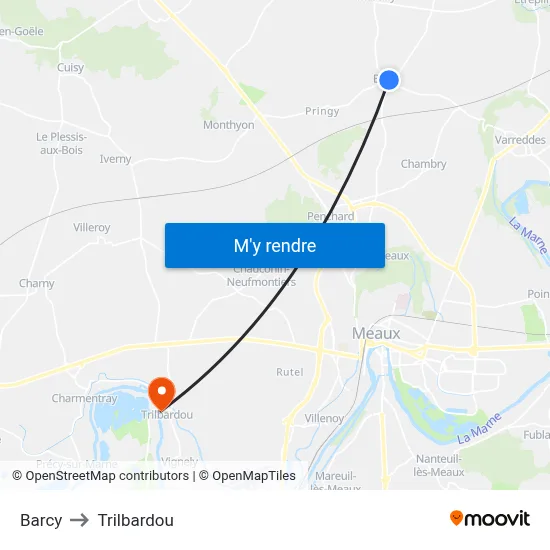 Barcy to Trilbardou map
