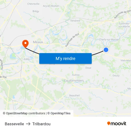 Bassevelle to Trilbardou map