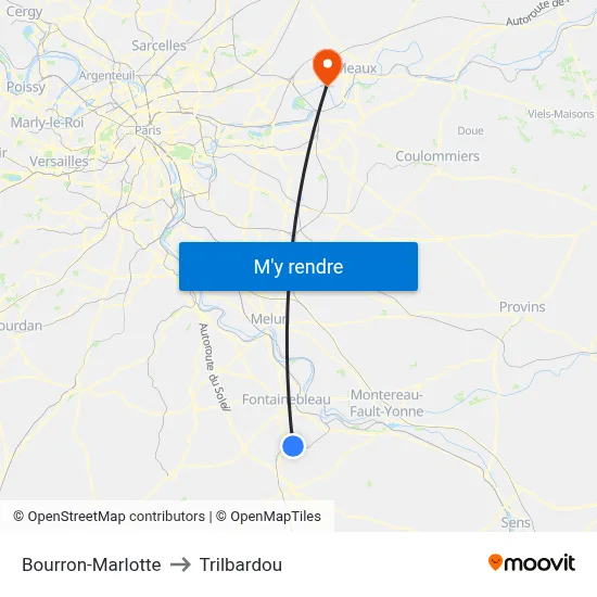 Bourron-Marlotte to Trilbardou map