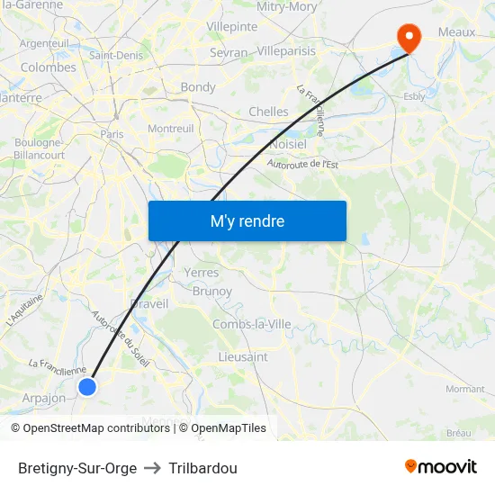 Bretigny-Sur-Orge to Trilbardou map