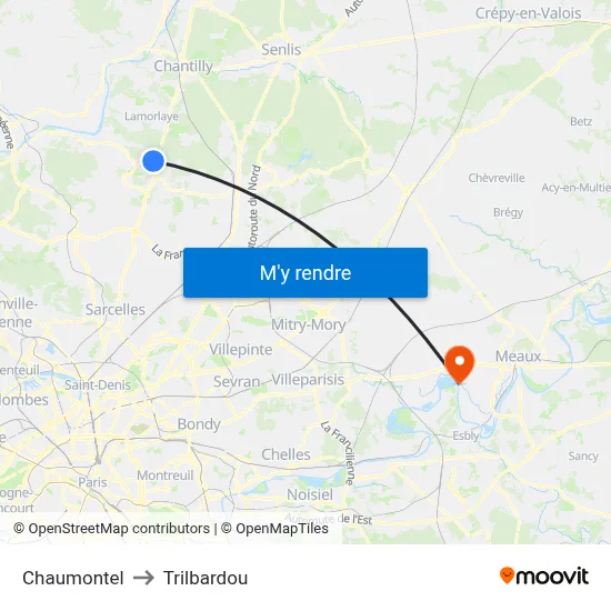 Chaumontel to Trilbardou map