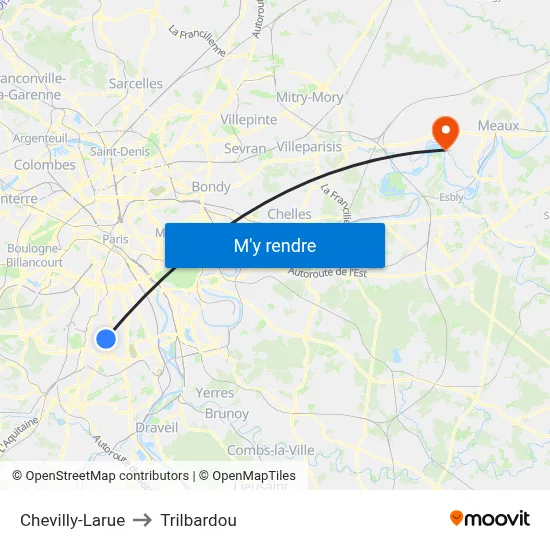Chevilly-Larue to Trilbardou map