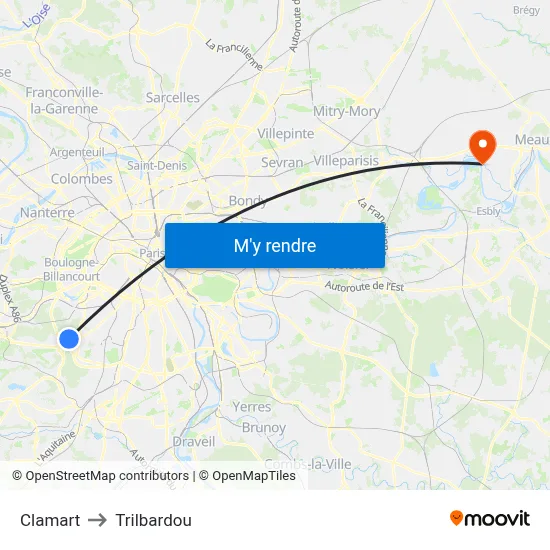 Clamart to Trilbardou map