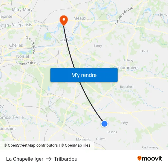 La Chapelle-Iger to Trilbardou map