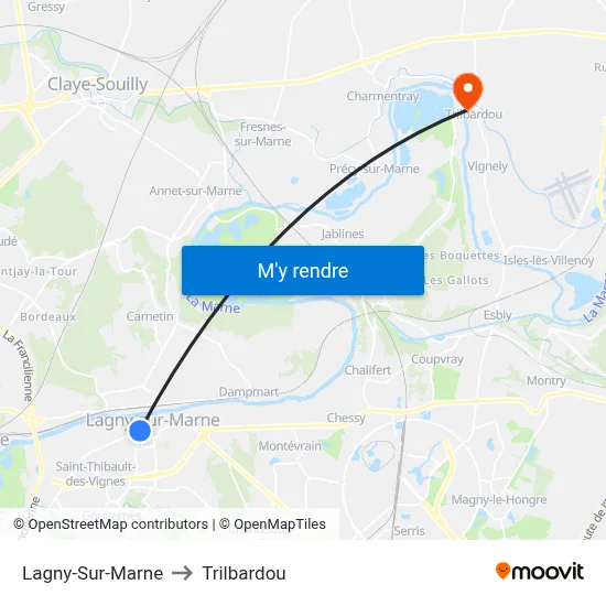 Lagny-Sur-Marne to Trilbardou map